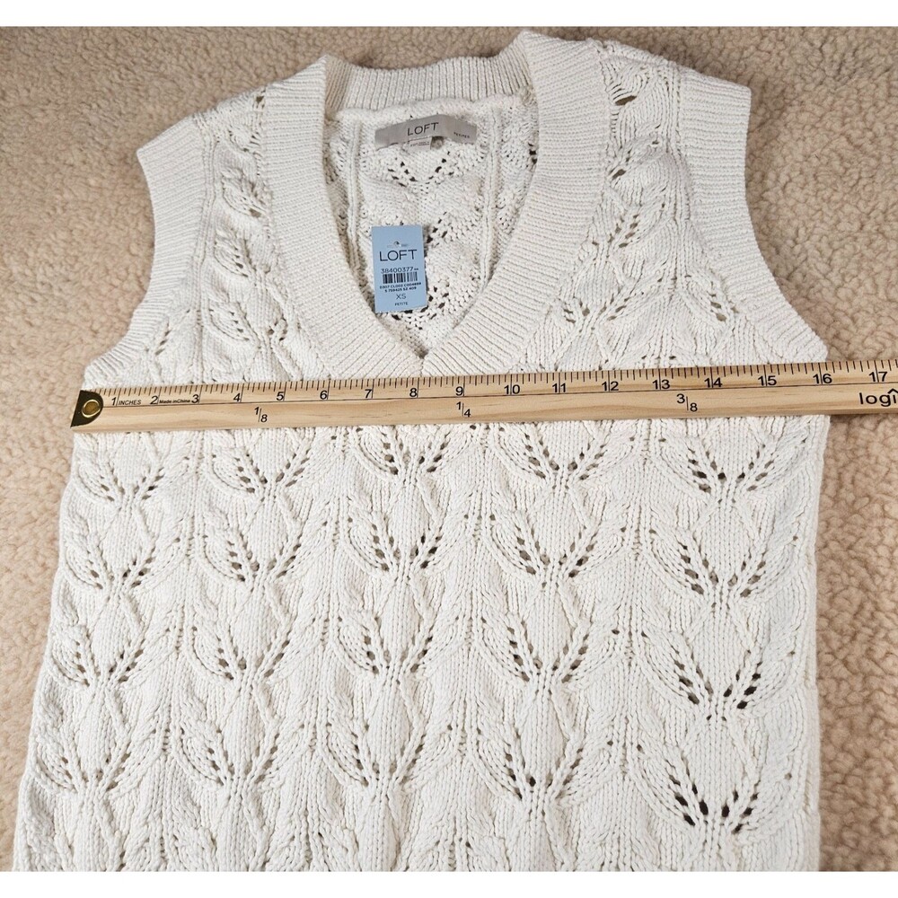 NWT LOFT Petite XS White Pointelle Knit Sweater Vest V-Neck Cotton Preppy Boho - Picture 6 of 8